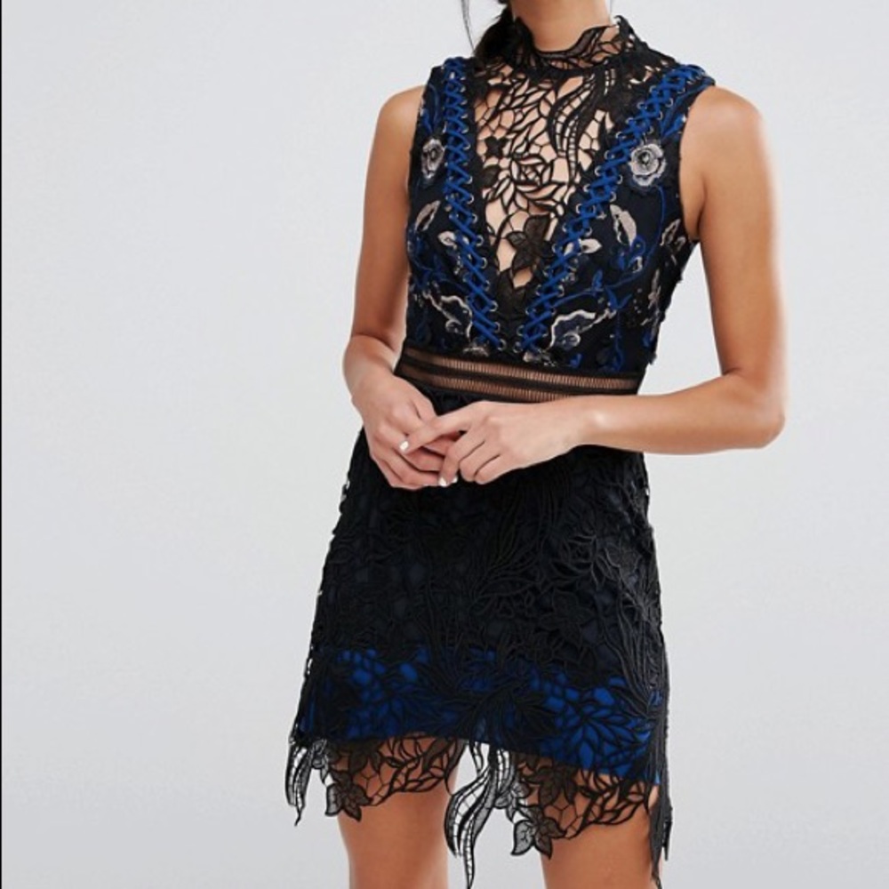 Self Portrait High Neck Lace Mini Dress